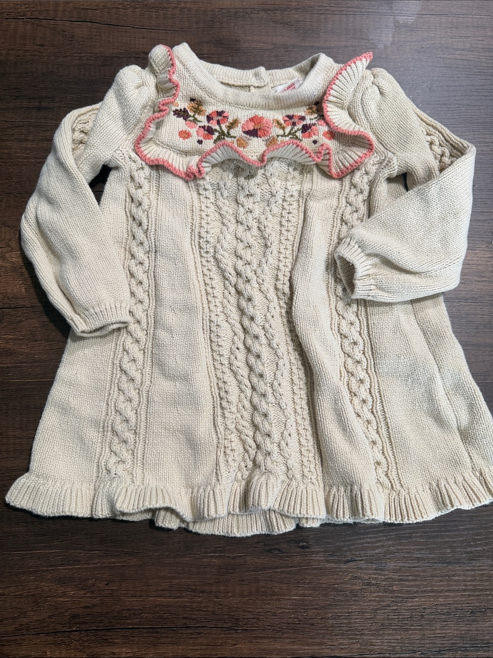 Cynthia Rowley Cream Knit Dress with Pink Floral Ruffle